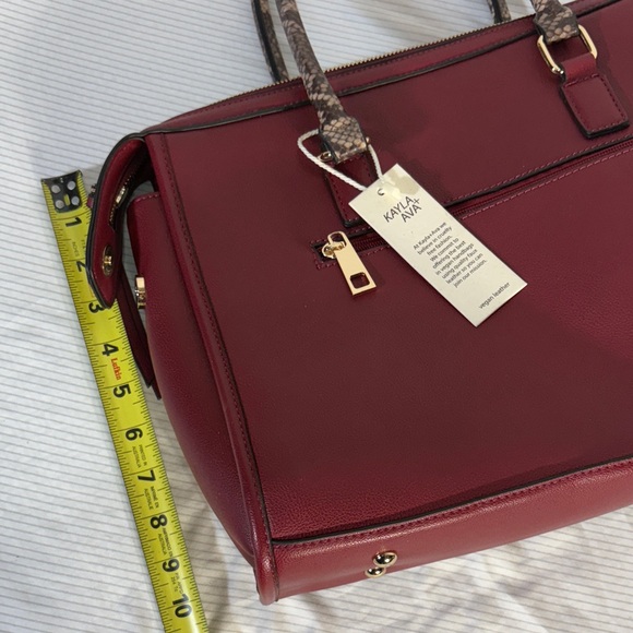 Kayla+Ava Vegan Leather Red Handbag with Snake Skin Style Handles - Picture 12 of 12